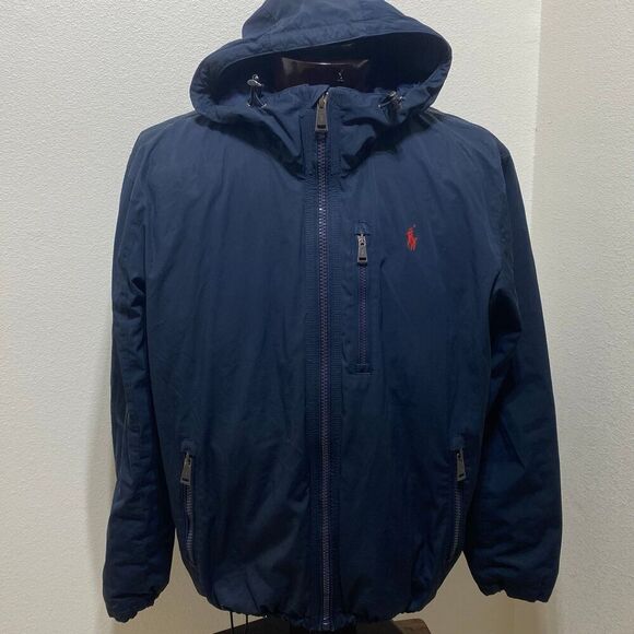 Polo Ralph Lauren Hooded Anorak Down Jacket Coat Navy Blue Men’s Size Large - Picture 1 of 12